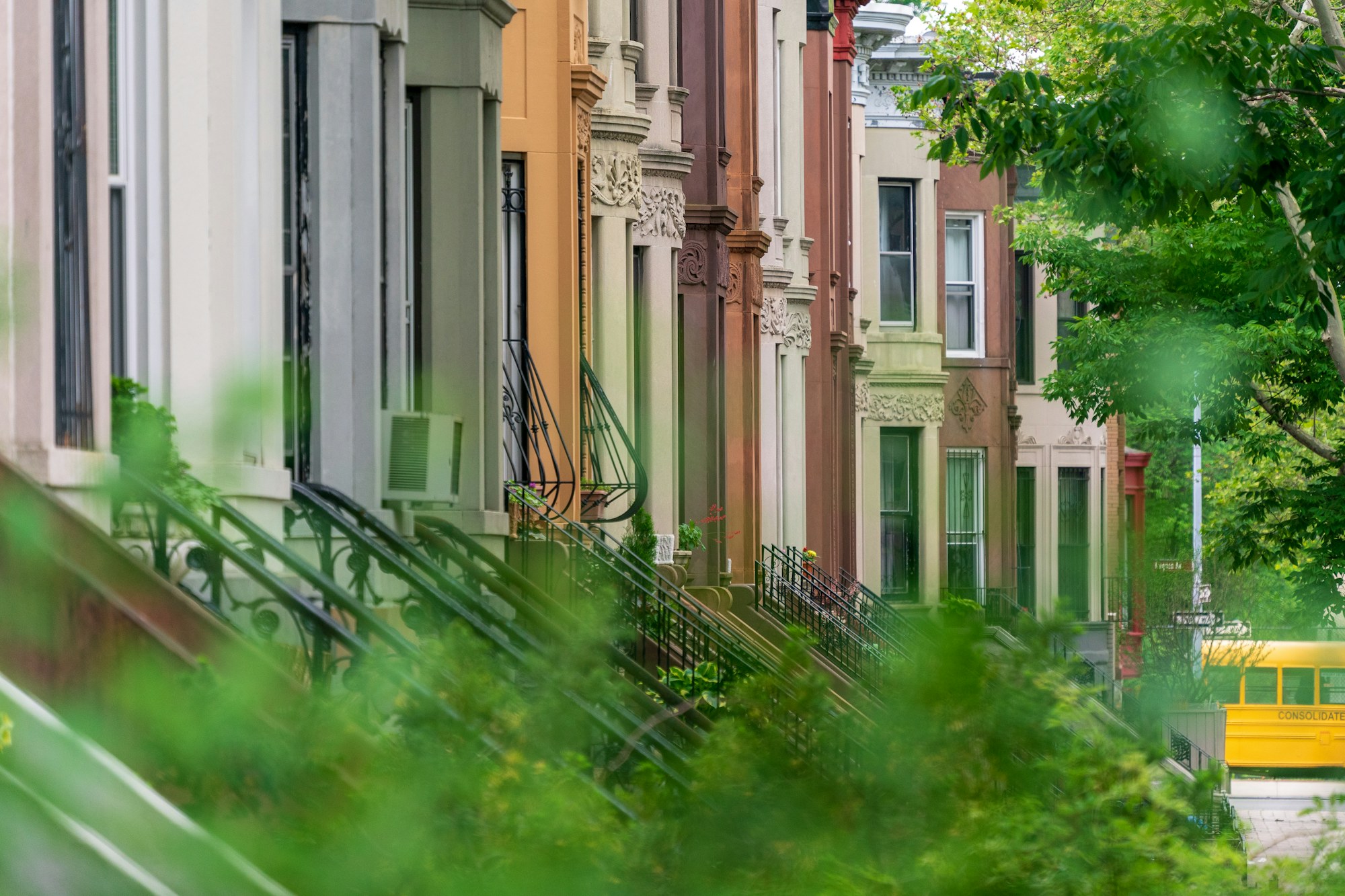 A tree-lined Brooklyn block with historic brownstones